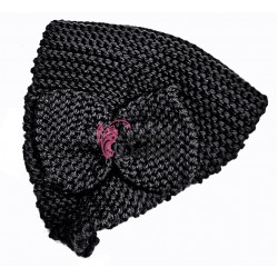 Bentita pentru cap din lana BP036 Neagra cu Fundita